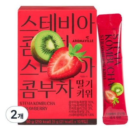Aromavill Stevia Kombucha Strawberry Kiwi 10 Sticks, 2 Boxes