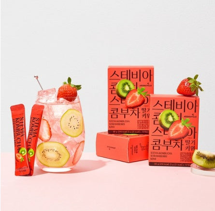 Aromavill Stevia Kombucha Strawberry Kiwi 10 Sticks, 2 Boxes